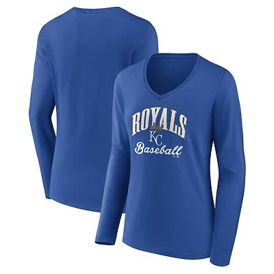 Women's Royal Kansas City Royals Victory Script Long Sleeve V-Neck T-Shirt