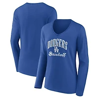 Women's Royal Los Angeles Dodgers Victory Script Long Sleeve V-Neck T-Shirt