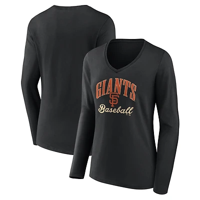 Women's Black San Francisco Giants Victory Script Long Sleeve V-Neck T-Shirt