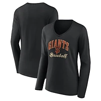 Women's Black San Francisco Giants Victory Script Long Sleeve V-Neck T-Shirt
