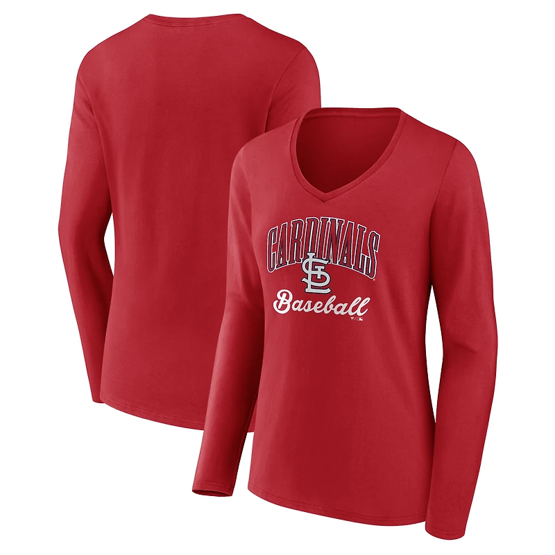 Women's Red St. Louis Cardinals Victory Script Long Sleeve V-Neck T-Shirt