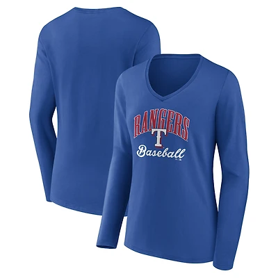 Women's Royal Texas Rangers Victory Script Long Sleeve V-Neck T-Shirt