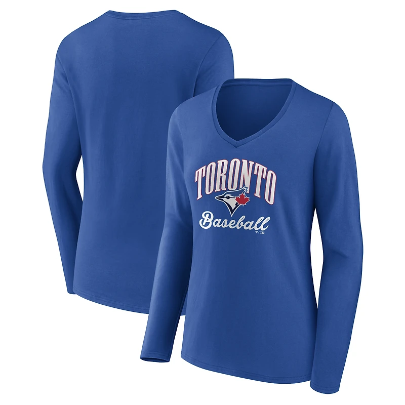 Women's Royal Toronto Blue Jays Victory Script Long Sleeve V-Neck T-Shirt