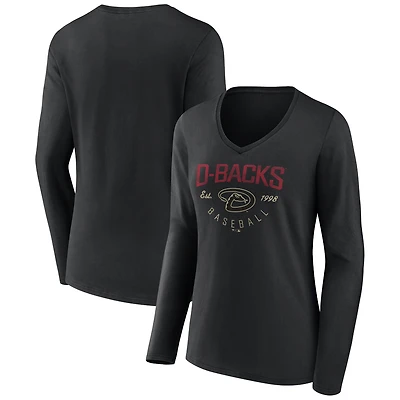 Women's Black Arizona Diamondbacks Live For It Long Sleeve Long Sleeve V-Neck T-Shirt