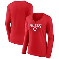 Women's Red Cincinnati Reds Live For It Long Sleeve Long Sleeve V-Neck T-Shirt