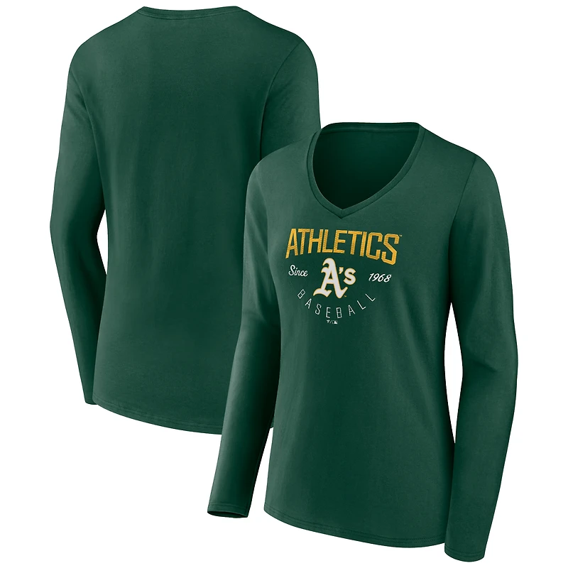 Women's Green Athletics Live For It Long Sleeve Long Sleeve V-Neck T-Shirt