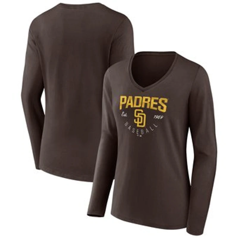 Women's Brown San Diego Padres Live For It Long Sleeve Long Sleeve V-Neck T-Shirt