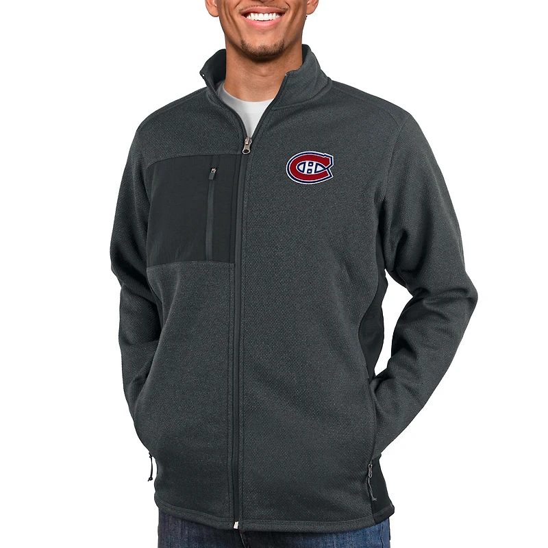 Men's Antigua Heather Charcoal Montreal Canadiens Course Full-Zip Jacket