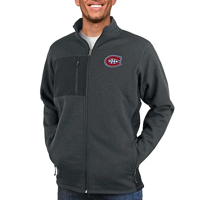 Men's Antigua Heather Charcoal Montreal Canadiens Course Full-Zip Jacket