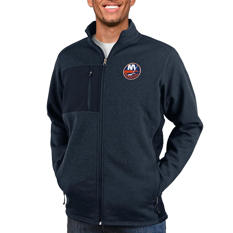 Men's Antigua Heather Navy New York Islanders Course Full-Zip Jacket
