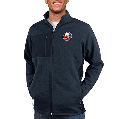 Men's Antigua Heather Navy New York Islanders Course Full-Zip Jacket