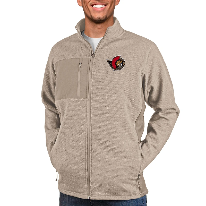 Men's Antigua Oatmeal Ottawa Senators Course Full-Zip Jacket