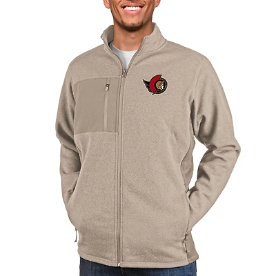Men's Antigua Oatmeal Ottawa Senators Course Full-Zip Jacket