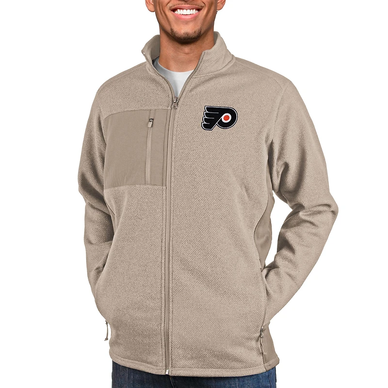 Men's Antigua Oatmeal Philadelphia Flyers Course Full-Zip Jacket
