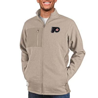 Men's Antigua Oatmeal Philadelphia Flyers Course Full-Zip Jacket