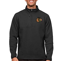 Men's Antigua Heather Black Chicago Blackhawks Course Quarter-Zip Pullover Top