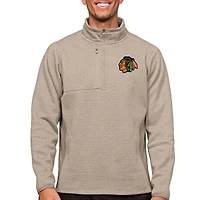 Men's Antigua Oatmeal Chicago Blackhawks Course Quarter-Zip Pullover Top