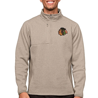 Men's Antigua Oatmeal Chicago Blackhawks Course Quarter-Zip Pullover Top