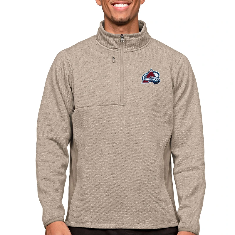 Men's Antigua Oatmeal Colorado Avalanche Course Quarter-Zip Pullover Top