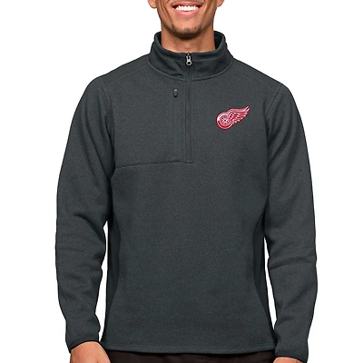 Men's Antigua Heather Charcoal Detroit Red Wings Course Quarter-Zip Pullover Top