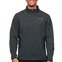 Men's Antigua Heather Charcoal Minnesota Wild Course Quarter-Zip Pullover Top