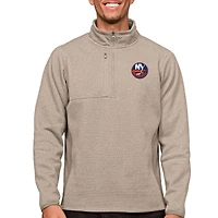 Men's Antigua Oatmeal New York Islanders Course Quarter-Zip Pullover Top