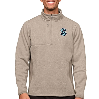 Men's Antigua Oatmeal Seattle Kraken Course Quarter-Zip Pullover Top