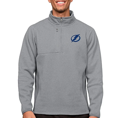 Men's Antigua Heather Gray Tampa Bay Lightning Course Quarter-Zip Pullover Top