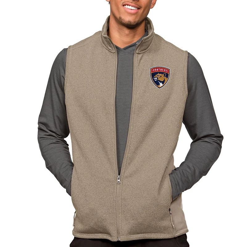 Men's Antigua Oatmeal Florida Panthers Course Full-Zip Vest