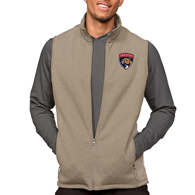 Men's Antigua Oatmeal Florida Panthers Course Full-Zip Vest