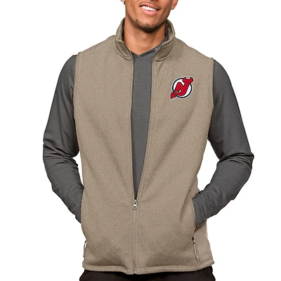 Men's Antigua Oatmeal New Jersey Devils Course Full-Zip Vest