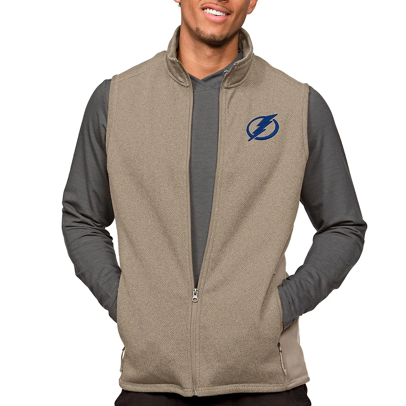 Men's Antigua Oatmeal Tampa Bay Lightning Course Full-Zip Vest
