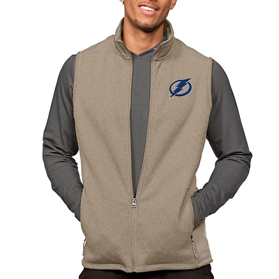Men's Antigua Oatmeal Tampa Bay Lightning Course Full-Zip Vest