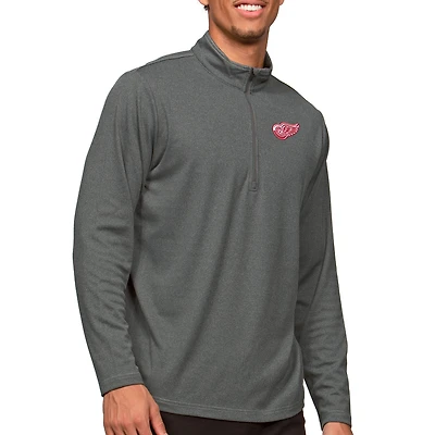 Men's Antigua Heather Charcoal Detroit Red Wings Epic Quarter-Zip Pullover Top