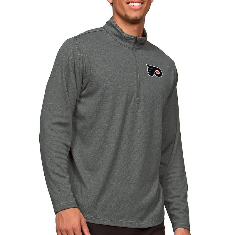 Men's Antigua Heather Charcoal Philadelphia Flyers Epic Quarter-Zip Pullover Top