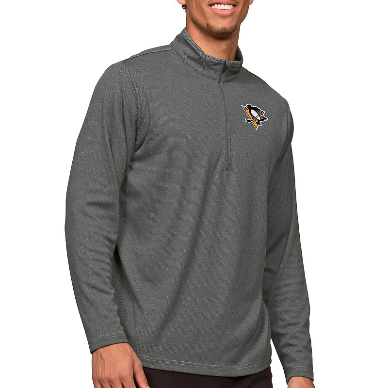 Men's Antigua Heather Charcoal Pittsburgh Penguins Epic Quarter-Zip Pullover Top