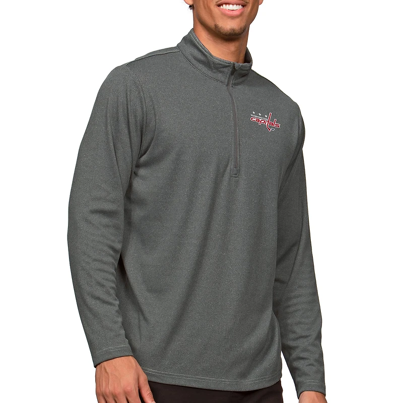 Men's Antigua Heather Charcoal Washington Capitals Epic Quarter-Zip Pullover Top