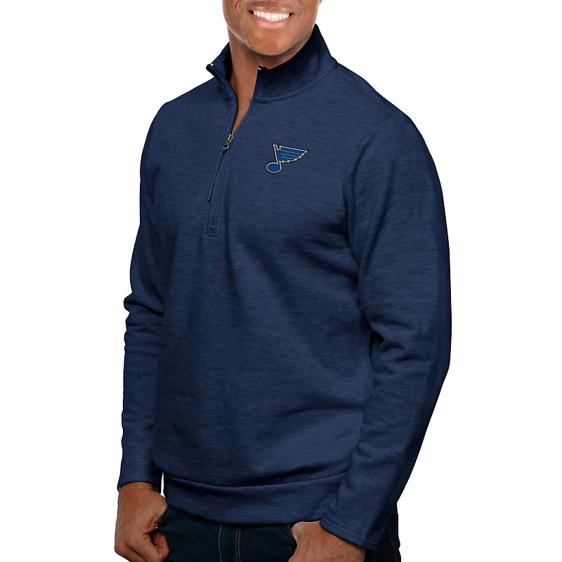 Men's Antigua Heather Navy St. Louis Blues Gambit Quarter-Zip Pullover Top