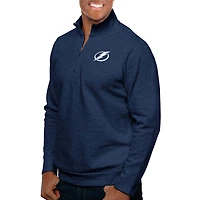 Men's Antigua Heather Navy Tampa Bay Lightning Gambit Quarter-Zip Pullover Top