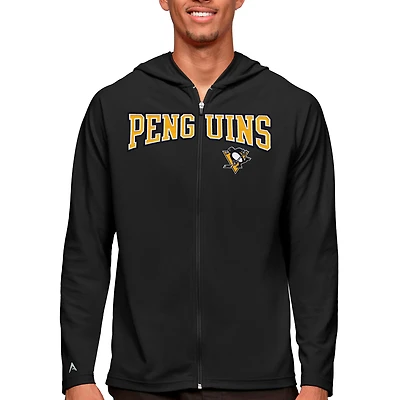 Men's Antigua Black Pittsburgh Penguins Legacy Full-Zip Hoodie
