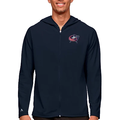 Men's Antigua Navy Columbus Blue Jackets Logo Legacy Full-Zip Hoodie