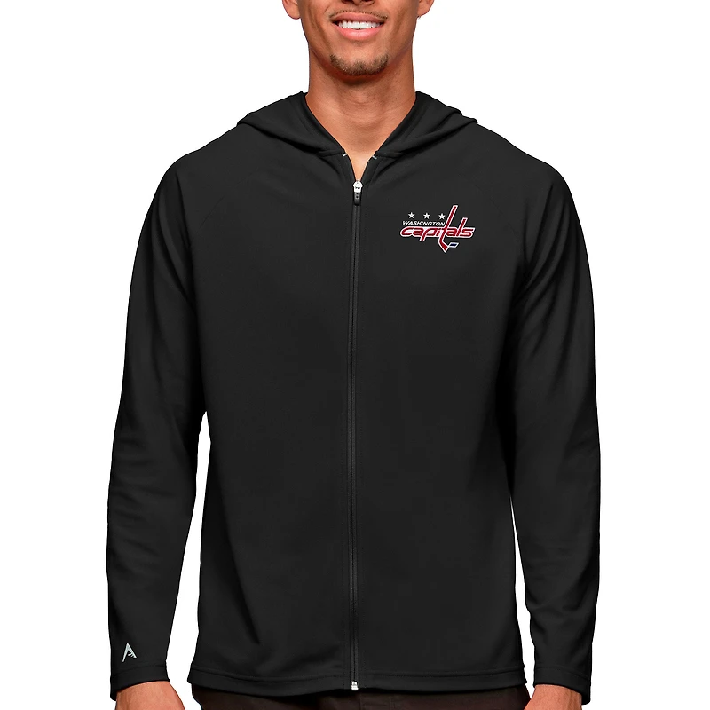 Men's Antigua Black Washington Capitals Logo Legacy Full-Zip Hoodie