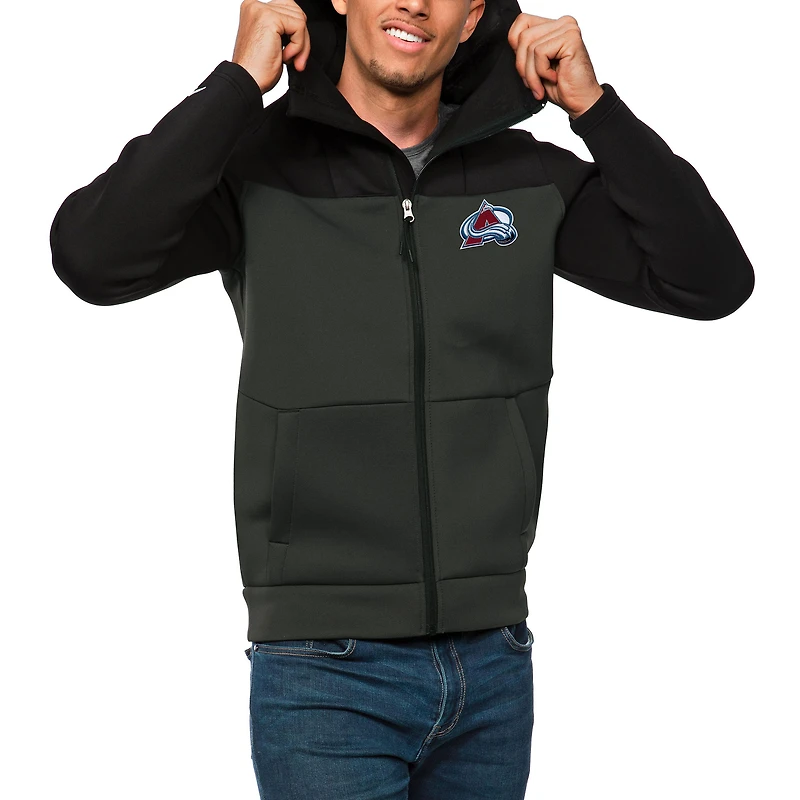 Men's Antigua Black/Charcoal Colorado Avalanche Protect Full-Zip Hoodie