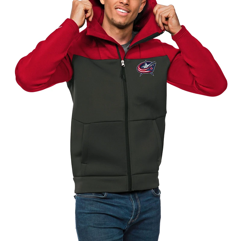 Men's Antigua Red/Charcoal Columbus Blue Jackets Protect Full-Zip Hoodie