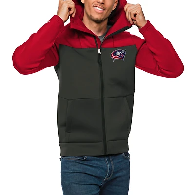 Men's Antigua Red/Charcoal Columbus Blue Jackets Protect Full-Zip Hoodie