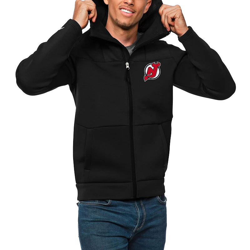 Men's Antigua Black New Jersey Devils Protect Full-Zip Hoodie