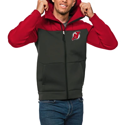 Men's Antigua Red/Charcoal New Jersey Devils Protect Full-Zip Hoodie
