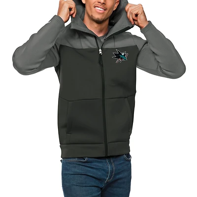 Men's Antigua Steel/Charcoal San Jose Sharks Protect Full-Zip Hoodie