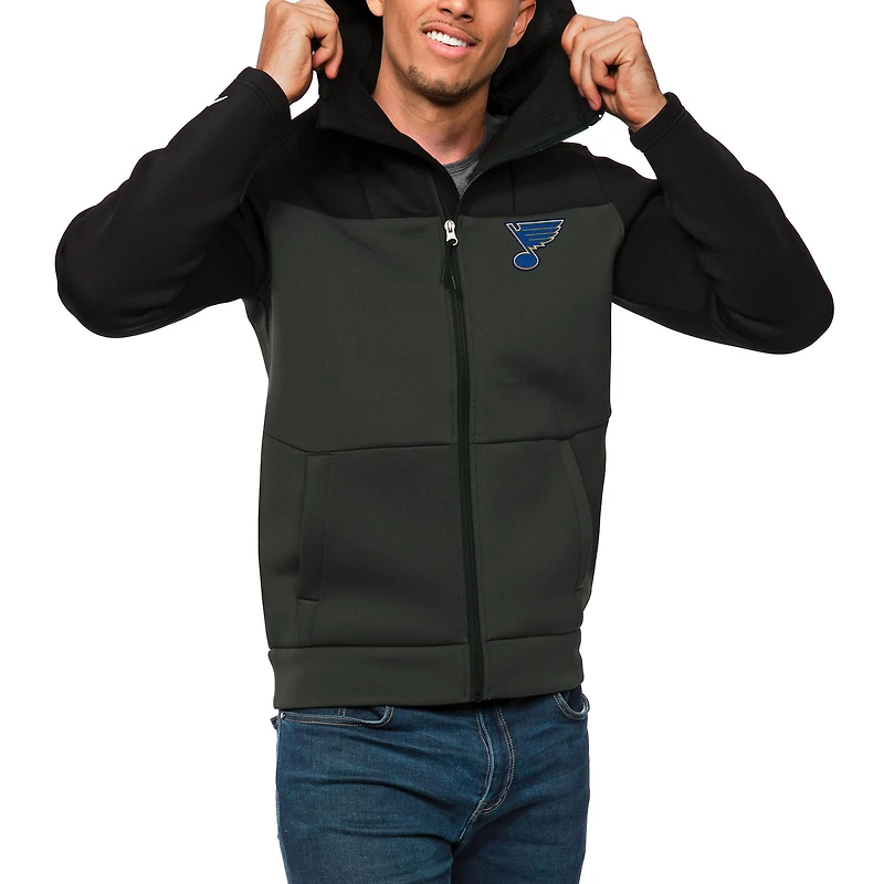 Men's Antigua Black/Charcoal St. Louis Blues Protect Full-Zip Hoodie
