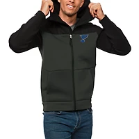 Men's Antigua Black/Charcoal St. Louis Blues Protect Full-Zip Hoodie